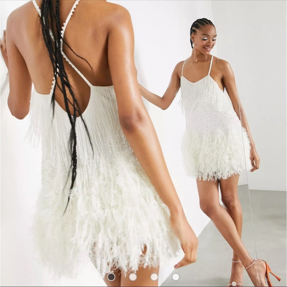 ASOS EDITION pearl embellished cami dress with faux feather hem